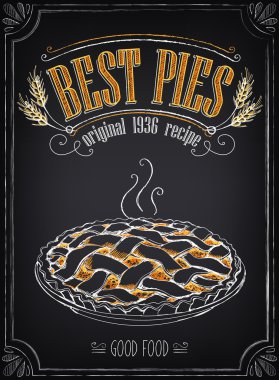 Vintage ekmek Poster ile pasta. Serbest el çiziminin. Sıcak pasta