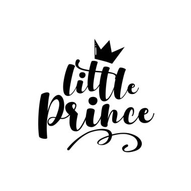 Little Prince - handwritten text with crown. Good for baby clothes, baby shower decor, greeting card, poster, and gift design.