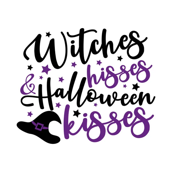 Bruxas Assobios Beijos Halloween Engraçado Dizer Com Chapéu Bruxa Bom — Vetor de Stock