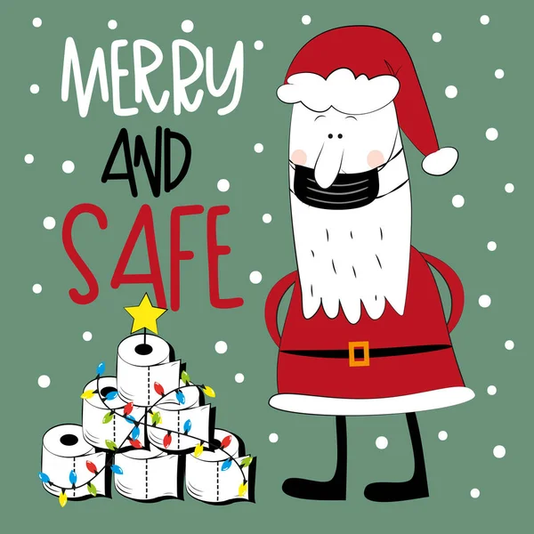 Merry Safe Санта Клаус Масці Туалетному Папері Різдвяний Папір Дивна — стоковий вектор