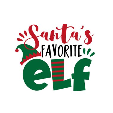 Noel Baba 'nın en sevdiği ELF elf şapkalı komik Noel tasarımı. Bebek ve çocuk kıyafetleri, afiş, afiş, kupa ve hediye dekorasyonu için iyidir..