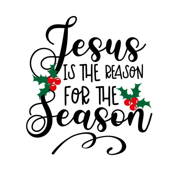 Jesus Reason Season Christmas Greeting Mistletoe Good Greting Card Poster — Stock Vector