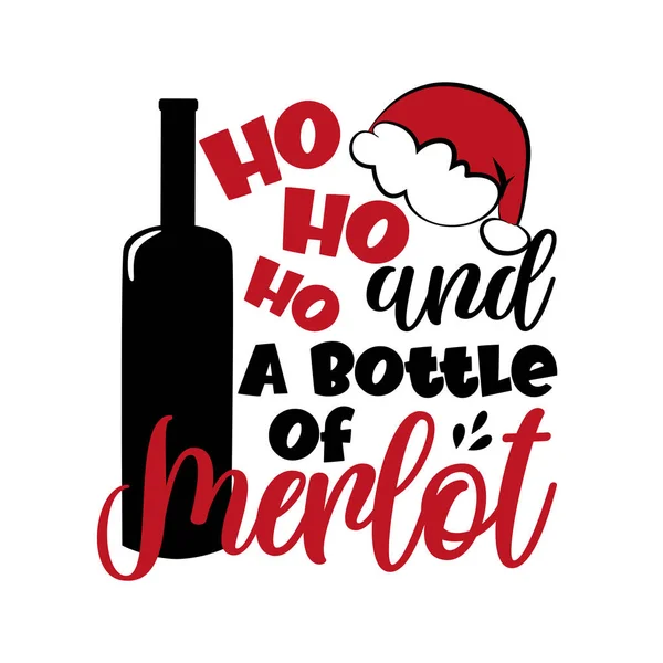 Una Botella Merlot Dicho Divertido Para Navidad Con Botella Sombrero — Vector de stock