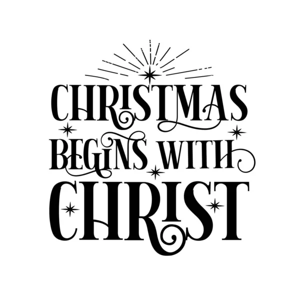 Kerstmis Begint Met Kerstgroet Voor Kerstmis Goed Voor Kaart Poster — Stockvector