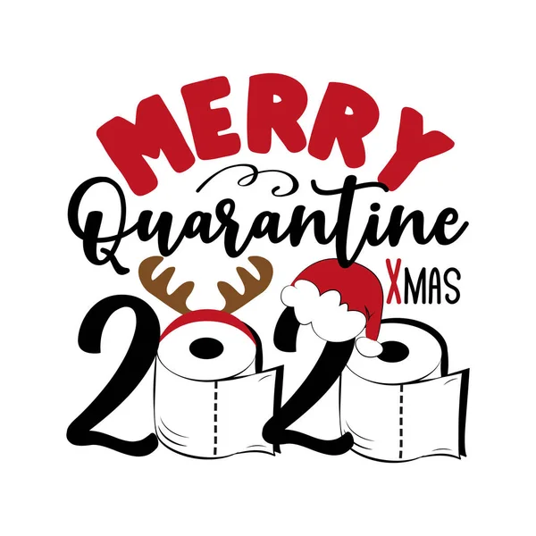 Merry Quarantine Christmas 2020 - funny greeting with toilet paper, antler and Santa's hat, for Christmas and New Year in covid-19 pandemic self isolated period. — Stock Illustration Merry Quarantine Christmas 2020 Funny Greeting Toilet Paper Antler Santa Royalty Free Stock Vectors