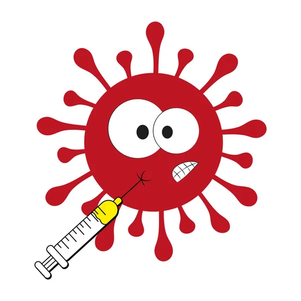 Tempo Vaccinare Virus Siringhe Cartoon Disegnati Mano — Vettoriale Stock
