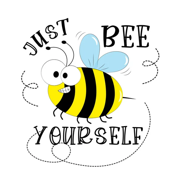 Hanya Lebah Sendiri Positif Frase Dengan Senyum Lebah Lucu Baik - Stok Vektor