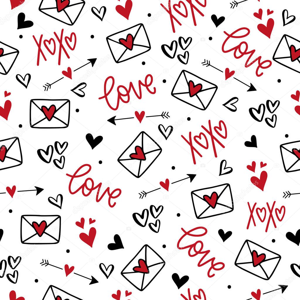 Vector doodle romantic seamless pattern.Trendy design concept for fashion textile print, wrapping and valentines day backgrounds.