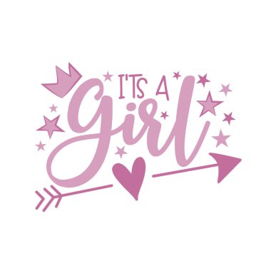 Bu bir kız. Yeni doğan, taçlı harfleri selamlıyor. Tekstil baskısı, poster, tebrik kartı, bebek partisi ve hediye tasarımı için iyidir..