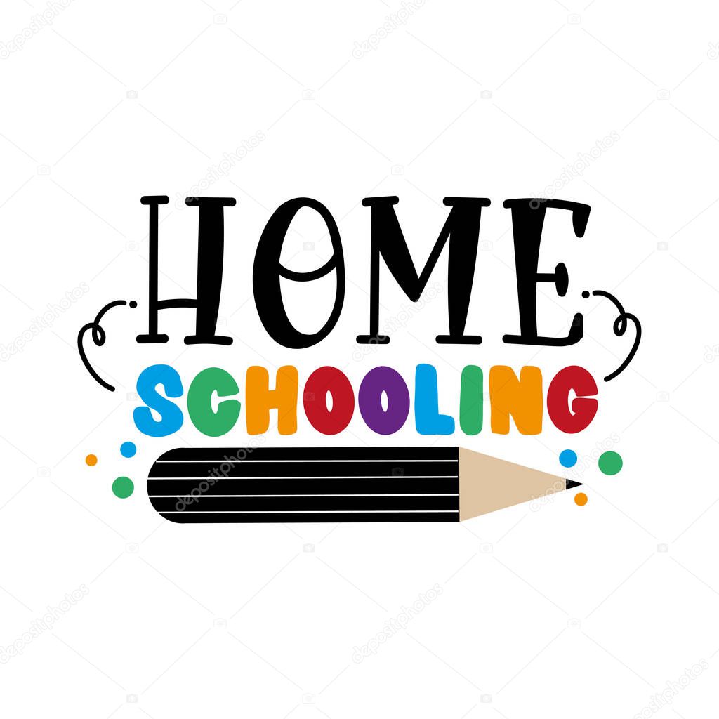 Home schooling Sign. Isolated colorful letters on a white background. Vector illustration.