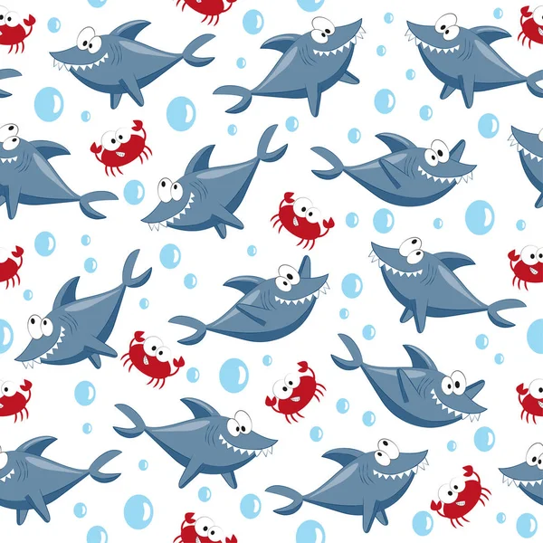 Tubarão Feliz Caranguejo Sem Costura Padrão Bom Para Impressão Têxtil — Vetor de Stock