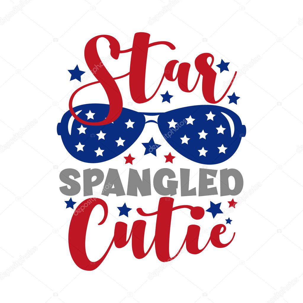 Star Spangled Cutie calligraphy-Happy Independence Day, lettering design illustration. Good for advertising, poster, announcement, invitation, party, T shirt print.