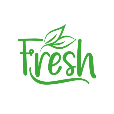 Vejetaryen ya da vejetaryen gıda paketi tasarımı için taze logo yeşil yaprak etiketi. Vejetaryen biyolojik beslenme ve sağlıklı beslenme için izole edilmiş yeşil yaprak ikonu veya vegan restoran menüsü sembolü.