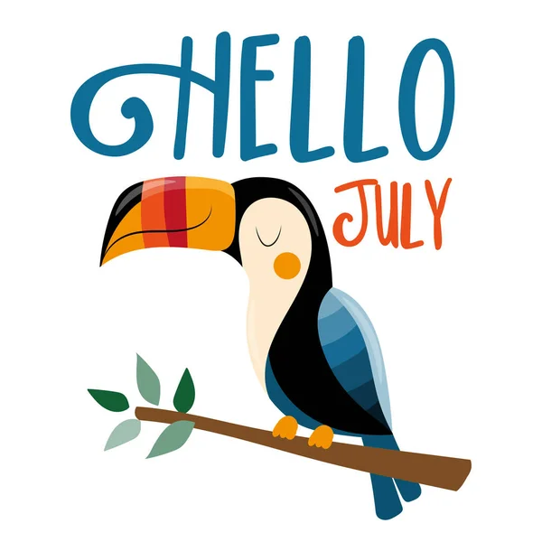 Dobrý Den Červený Šťastný Letní Pozdrav Ručně Kresleným Toucan Pták — Stockový vektor
