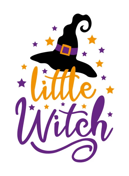 Little Witch Cute Witch Hat Stars Good Baby Clothes Childhood — Stockvector