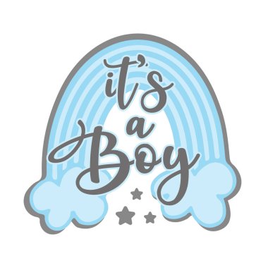 A Boy - Yeni doğan mavi gökkuşağıyla selamlıyor. Tekstil baskısı, poster, tebrik kartı, cinsiyet teşhir partisi, bebek partisi ve hediye tasarımı için iyidir..