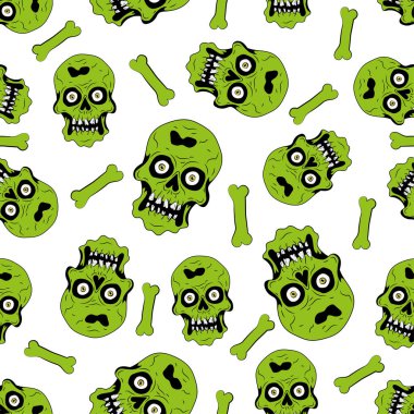 Zombi kafatası kusursuz desen. Tekstil baskısı, poster, kart, ambalaj kağıdı ve diğer dekorasyonlar için iyidir..