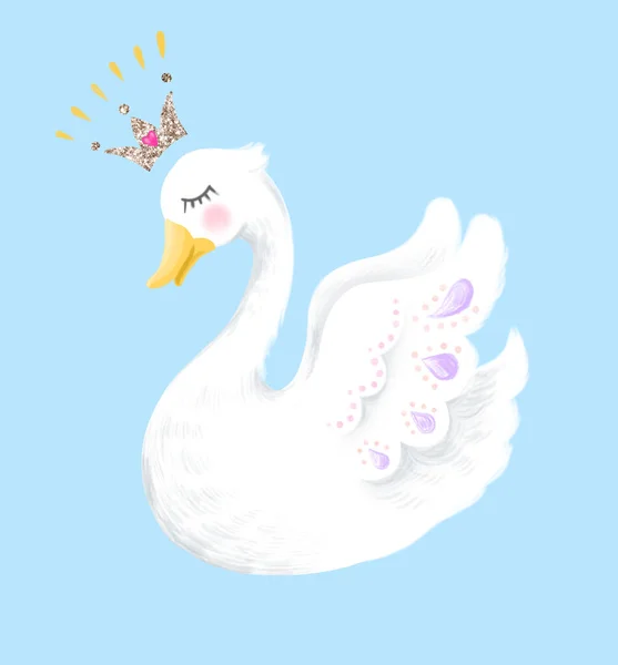 Princesa Cisne Ilustração Arte Digital Fundo Azul — Fotografia de Stock