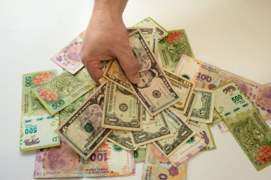 Devalüasyon karşısında Amerikan dolarlarını Arjantin pesolarına seçen el..