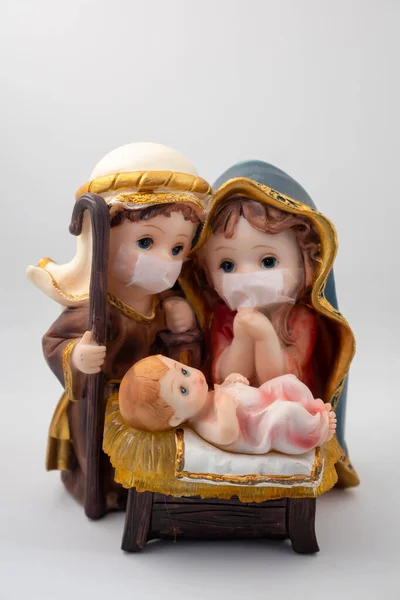 Presepe Natalizio Con Figure Delicate Nel Nuovo Normale Del Coronavirus — Foto Stock