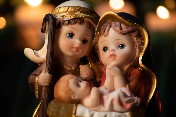 Natal Presépio Com Figuras Delicadas Recriando Feriado Cristão Cena Clássica — Fotografia de Stock