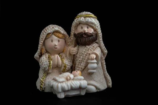 Representação Presépio Natal Com Pequenas Figuras Menino Jesus Maria José — Fotografia de Stock