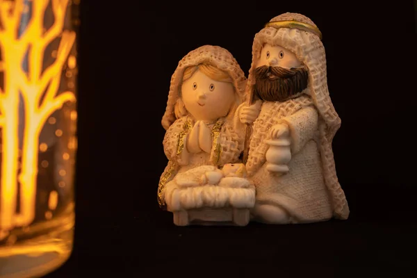 Rappresentazione Presepe Natalizio Con Piccole Figure Gesù Bambino Maria Giuseppe — Foto Stock