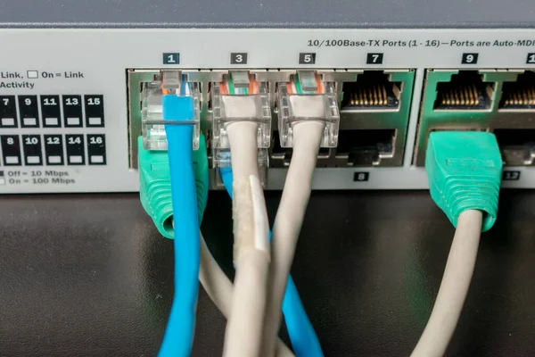 Tombol Jaringan Dan Kabel Ethernet Utp Konsep Teknologi Telomunikasi — Stok Foto