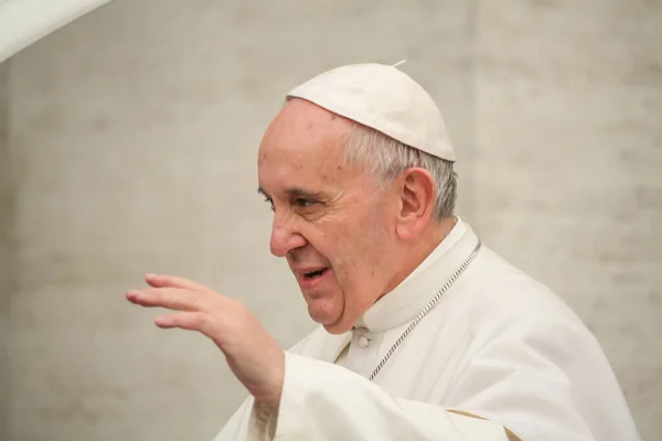 Vatikan Şehri, Vatikan. 3 Şubat 2016. Aziz Peter Meydanı turu sırasında Papa Francis Jorge Bergoglio 'nun portresi.