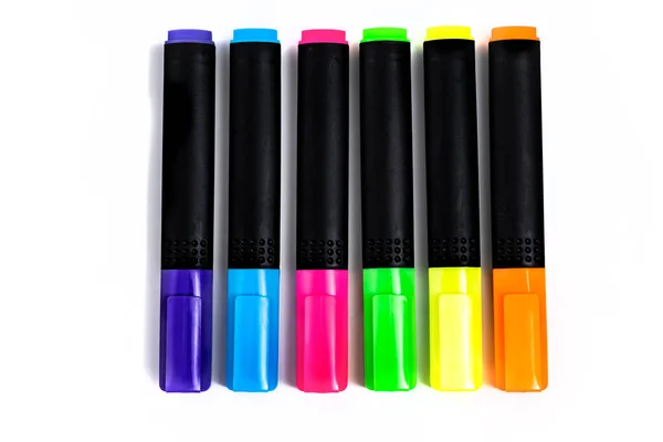 Set Highlighter Markers Sorted Online Color White Background — Stock Photo, Image