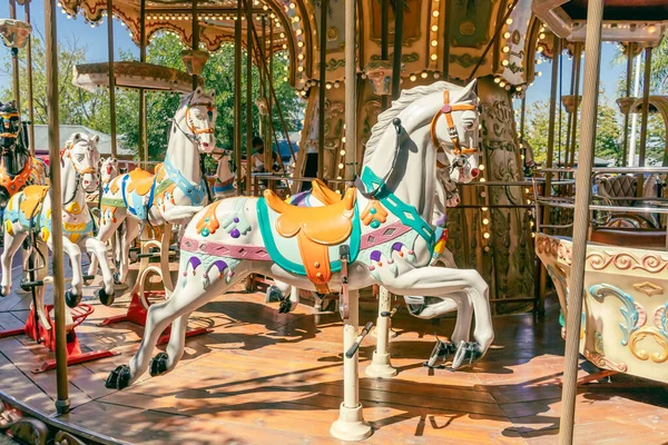 Parisian Style Merry Horses Foreground Fun Concept Kids — Stock Photo, Image