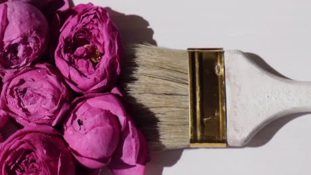 Disegno pennello con fiori rosa su sfondo bianco. Il concetto di primavera e giorno di madri di donne internazionale. Pittura floreale e decorazione creativa — Video Stock