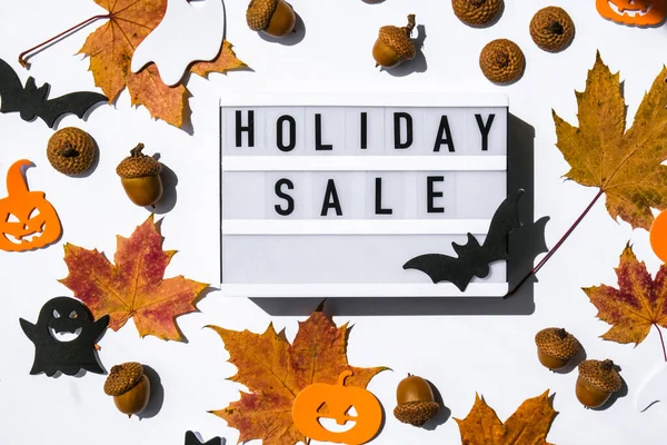 Lightbox Текстом Holiday Sale Осінь Halloween Залишає Прикраси Sale Інтернет — стокове фото