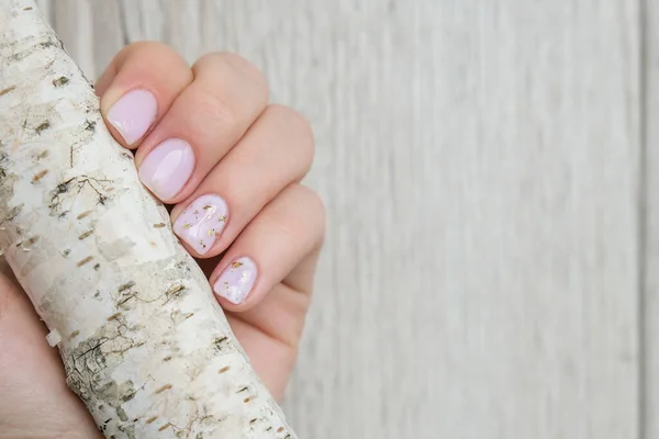 Closeup Elegant Pastel Natural Modern Design Manicure Female Hands Holding — Stock Photo, Image