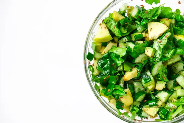 Salade Légumes Verts Frais Herbes Cuisiner Une Alimentation Saine Végétarienne — Photo