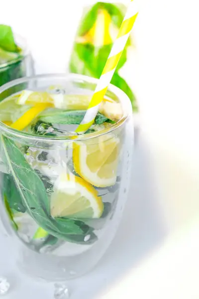 Cocktail Rinfrescante Mojito Con Carta Ecologica Bere Paglia Bevanda Alcolica — Foto Stock