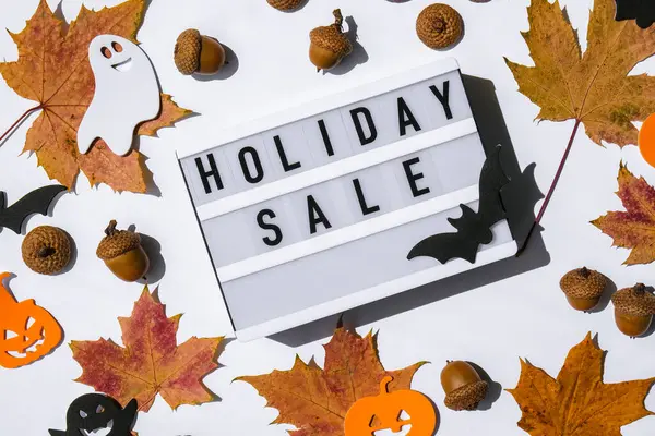 Lightbox Текстом Holiday Sale Осінь Halloween Залишає Прикраси Sale Інтернет — стокове фото