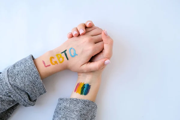 Rainbow Bandeira Lgbtq Pintado Mão Apoio Comunidade Lgbt Mês Honra — Fotografia de Stock