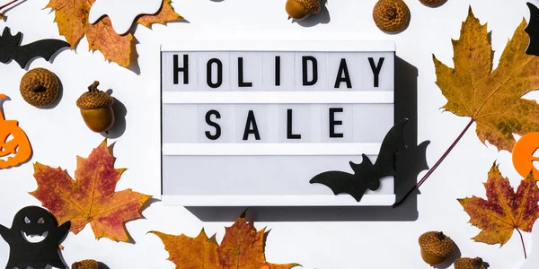 Lightbox Текстом Holiday Sale Осінь Halloween Залишає Прикраси Sale Інтернет — стокове фото