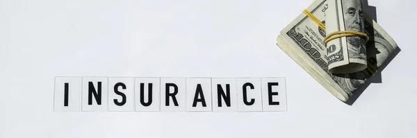 Текст Insurance Про Банкноти Доларах Сша Здоров Життя Дім Страхування — стокове фото