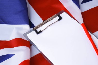 Boş beyaz kağıt çerçeve Büyük Britanya 'nın ulusal sembolü. İngiliz kumaş arka planının reklam şablonunu oluşturun. Metnin için alanı kopyala. Bağımsızlık Konsepti