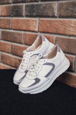 Damgasız bej renkli deri ayakkabılar. Online mağazalar ve sürdürülebilirlik temalı pazarlama için tasarım şablonları. Temiz, boş ayakkabılar. Logo yok.