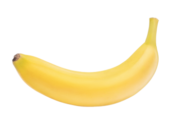 Tek bir olgun sarı muz, pürüzsüz dokusunu ve doğal kıvrımlarını sergileyen temiz beyaz bir zemin üzerinde sergilenir.