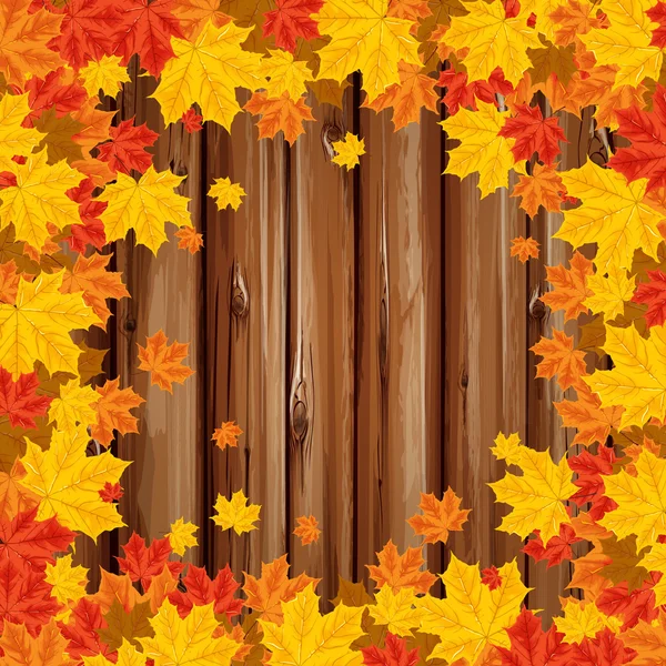 Impresión con hojas de otoño y madera — Vector de stock