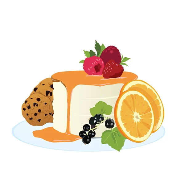 Pastel con bayas y frutas — Vector de stock