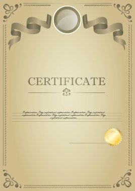 beige certificate with ribbon and emblem clipart