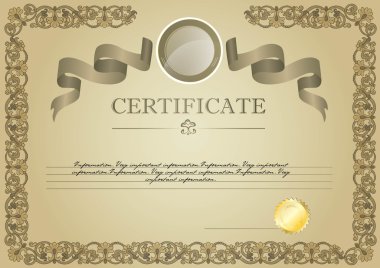 beige certificate with emblem and ornament clipart