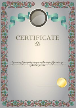 grey certificate with ribbon and emblem clipart