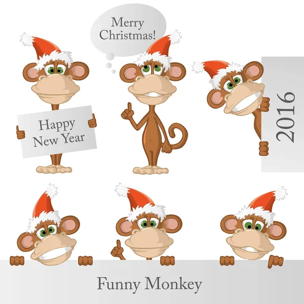Śmieszne małpy z Boże Narodzenie kapelusz i papieru — Wektor stockowy