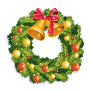 İki çan ve kırmızı yay ile Noel çelenk